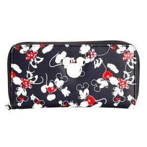 Disney Mickey & Minnie Mouse Black & Red Zipper‎ Wallet  NWOT